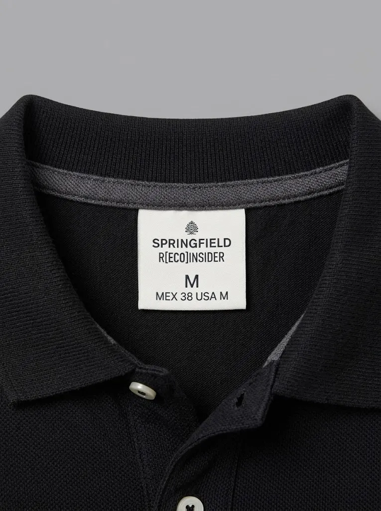 Springfield polo negro colección r[eco]nsider, etiqueta
